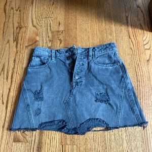 Free People Distressed Grey Denim Mini Skirt